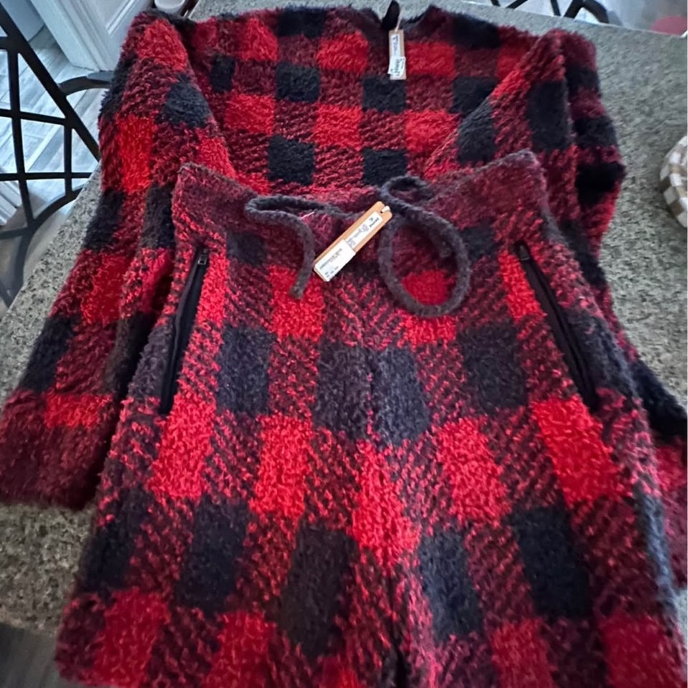 SKIMS Red and Black Checkered Cardigan Set